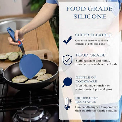 Silicone Spatula, Heat Resistant Kitchen Utensils for Non-Stick Cookware, Wide Slotted Pancake Spatulas Turner with Seamless Thin Edges for Egg, Omelette, Fish Slice (Half-Round Spatula)