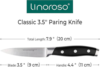 linoroso Paring Knife 3.5 inch Small Kitchen Knife with Elegant Gift Box, Sharp Forged German Carbon Stainless Steel Fruit Knife, Full Tang, Ergonomic Handle-Classic Series