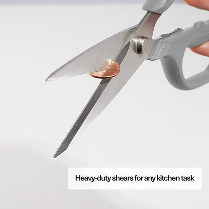 Misen Heavy Duty Kitchen Shears - Stainless Steel, Versatile and Easy Clean Scissors for Meat, Herbs and Veggies - Ambidextrous Comfort Handle - Professional Grade - Gray