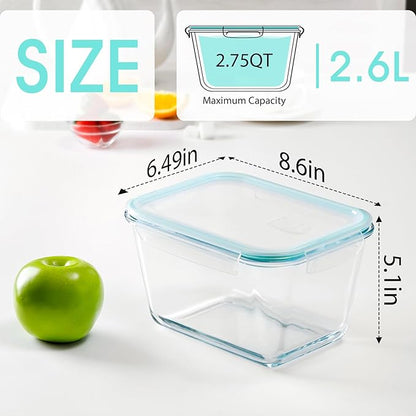 NUTRIUPS 2.7QT Glass Bread Pan with Lid, 8.6x5.1 Inch Deep Loaf Bread Baking Nonstick Pans with Airtight Lids, Rectangular loaf pan for Homemade Meatloaf Sourdough (2.6L Rectangle)