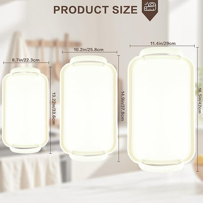 Serving Tray with Handles Set of 3 Rectangular Large Serving Platters 18.3/16.7/14.8 Inch White Plates for Dinner, Party, Entertaining, Cream
