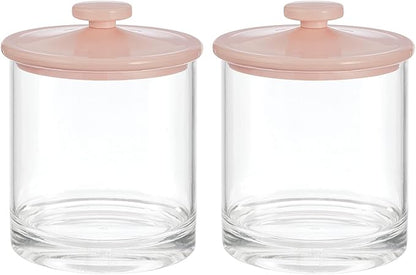mDesign Small Modern Apothecary Storage Organizer Canister Jars - Acrylic Containers for Bathroom, Organization Holder for Vanity, Counter, Makeup Table, Lumiere Collection, 2 Pack, Clear/Light Pink