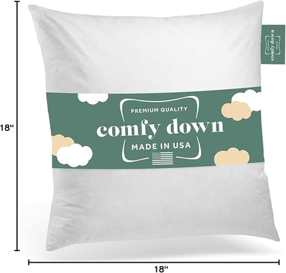 ComfyDown Decorative Throw Pillow Insert, Down and Feathers Fill, 100% Cotton Cover 233 Thread Count, Square Pillow Insert - Made in USA (18" x 18")