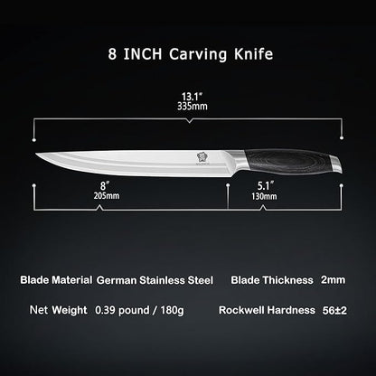 WILDMOK Carving Knife 8 Inch, Profession Meat Cutting Knife, German Stainless Steel BBQ Knife with Ergonomic Handle, Gifts Packed