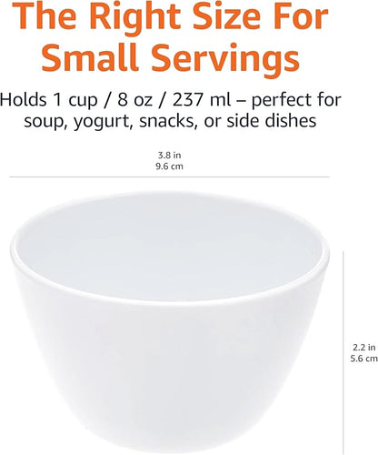 Amazon Basics Round Melamine Bowl, 8 oz, White, 6 Piece Set