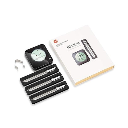 BFOUR Bluetooth Meat Thermometer Wireless Grill Thermometer with 3 Probes, Premium Digital Meat Thermometer Food Thermometer Timer Alarm for Smoker, Grill, Oven, Kitchen, Cooking, BBQ