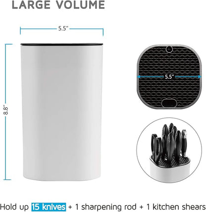 Universal Knife Block for Kitchen, WELLSTAR Knife Holder without Knives, Safe Space Saver Large Volume Stable Knife Storage with Scissors and Sharpening Rod Slot, Detachable for Easy Cleaning - White