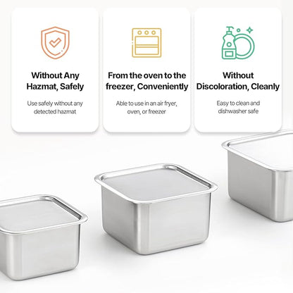 CuBE High 3PCS Set Stainless Steel Food Storage Containers With Lids and 3 Net Kitchen Appliances Dishwasher Safe Premium South Korea