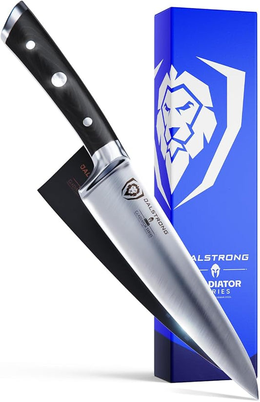 Dalstrong Chef Knife - 7 inch - Gladiator Series Elite - Forged High Carbon German Steel - Razor Sharp Kitchen Knife - Full Tang - Black G10 Handle - Sheath Included - Chef's Knife - NSF Certified