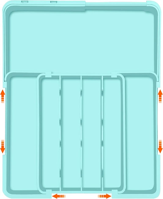 Silverware Organizer Expandable Silverware Drawer Organizer Adjustable Drawer Organizer, Flatware Cutlery Tray for Spoons Forks Knives Kitchen Organizers Storage,Turquoise