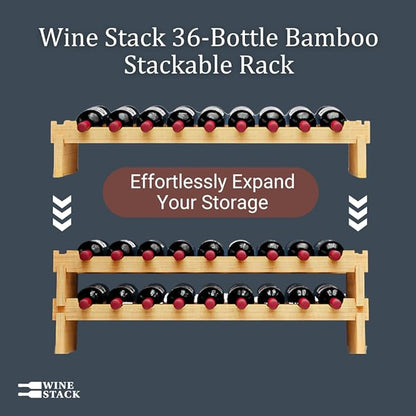 36 Bottle Bamboo Stackable Freestanding Wine Rack, No Tools Assembly, Durable, Wine and Liquor Bottle Storage for Small Spaces