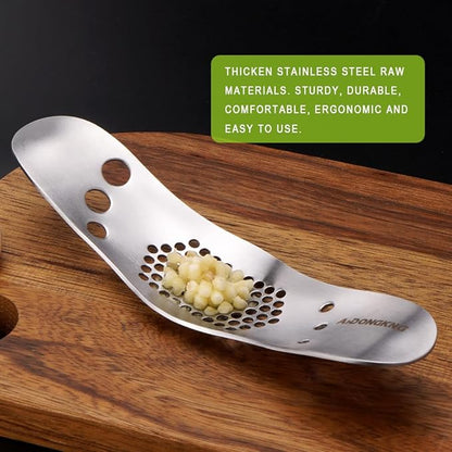 Garlic Press Rocker & Leaf Herb Stripper, Silicone Roller Peeler, Bottle Opener, Stainless Steel Garlic Crusher Chopper Squeezer Slicer Mincer