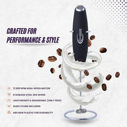 Silverdome's Powerful Handheld Milk Frother, Stainless Steel whisk for Silky Foam in Seconds, Battery Operated(Not Included), Perfect for café-style drinks, Coffee, Lattes, Cappuccino, Hot Chocolate.