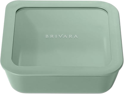 Ceramic Coated Glass Food Storage Container | No PTFE, PFOA, PFAS, and BPA | Reusable Non Toxic Meal Prep Container with Glass Lid | Easy To Store | 5 Cup Square [Willow]