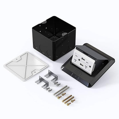 KYHSHJ 4.8A USB Chargers Pop Up Floor Waterproof Electrical Outlet Receptacle Stainless Steel Box,Black