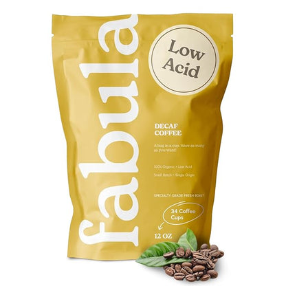 Fabula Coffee Decaf Dark Roast Whole Beans - Organic - Low Acid - Single Origin - Non-GMO - Mold Free - 12 Ounce
