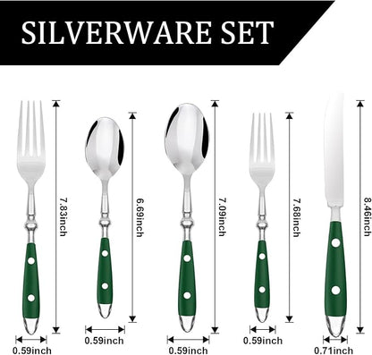 20-Piece Silverware Set, Stainless Steel Flatware Set, Service for 4, Vintage Cutlery Set with Green Bakelite Handle, Mirror Polished | Rustic | Dishwasher Safe
