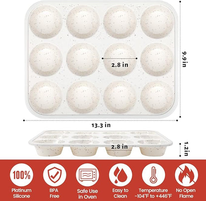 CAKETIME Silicone Muffin Pan, Metal Reinforced Frame Regular Size Cupcake Pan Easy to Move Muffin Pans Nonstick 12 Cups for Baking (2)