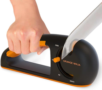Orange Ninja 4-Stage Knife Sharpener & Serrated Knife Sharpener– Repairs, Sharpens & Polishes Blades with Ergonomic Non-Slip Grip