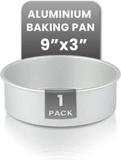 Restaurantware-Met Lux 9 x 3 Inch Straight-Sided Baking Tin, 1 Round Cake Pan - Oven-Ready, Freezable, Anodized Aluminum Round Baking Pan, Greaseproof, For Layer Birthday Cake