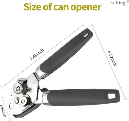Can Opener Manual, Handheld Strong Heavy Duty Stainless Steel Can Opener, Comfortable Handle, Sharp Blade Smooth Edge, Can Openers with Multifunctional Bottle Opener, Gray