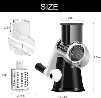 Cambom Rotary Cheese Grater Hand Crank Cheese Shredder for Fresh Cheese, Vegetable, Nuts,Non-slip Suction Base, Free Cleaning Brush Three Blades, Black