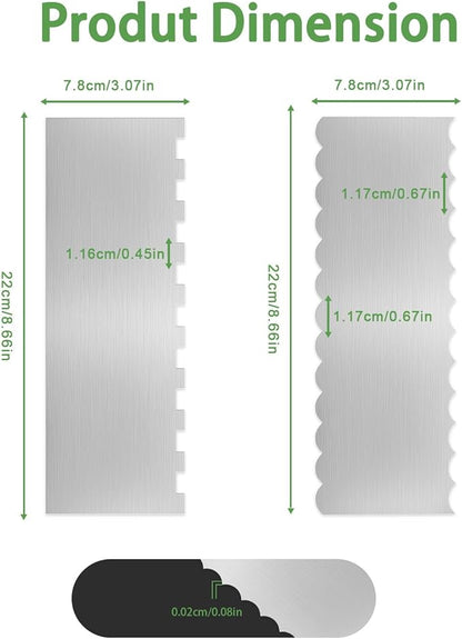 2PCS Stainless Steel Cake Scraper Set, Metal Cake Scraper with Dual Edge Designs, Cake Smoother for Icing & Cake Frosting Smoother, Icing Smoother Baking Tools for Cake Decorating
