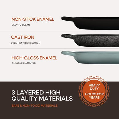 Enameled Cast Iron Dutch Oven for Professional Sourdough Bread Baking | 5.5 Quart Loaf Size Oval Cookware Pot with Lid | Triple-Layer Enamel Coating Pan with Non Stick Silicone Mat | Sea Salt