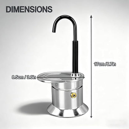 Mini Italian Mocha Coffee Maker, Single Cup, 50ml Capacity, Portable Outdoor Coffee Pot, Black Handle, Silver Base