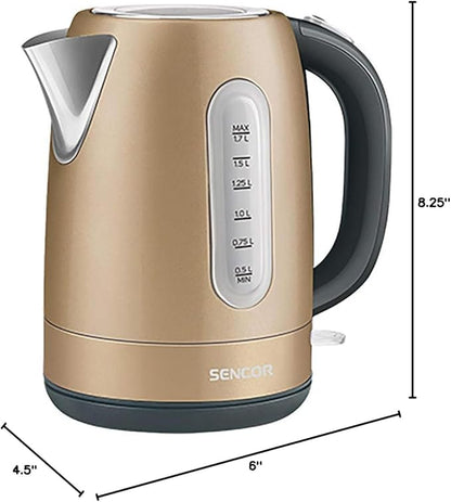 Sencor SWK1777CH 1.7L Stainless Steel Electric Kettle with Lid Safety Lock, Champagne