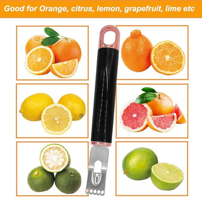 Channel Knife, 2 in 1 Lemon Peeler Zester Cocktail Garnish Citrus Zester 5 Baldes Ultra Sharp Lemon Rind Twist Peeler Stainless Steel Bar Tool Professional Grade Bar Accessory (Rose Gold)