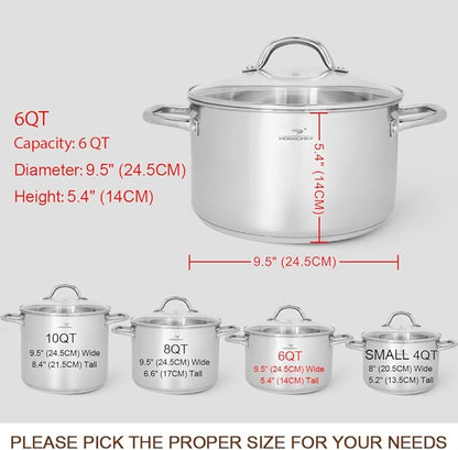 HOMICHEF Stock Pot 6 Quart Nickel Free Stainless Steel - 6 Qt Soup Pot With Lid and Handle - Small Cooking Pot 6 Quart - Ideal for Soup, Sauce, and Induction Cooking