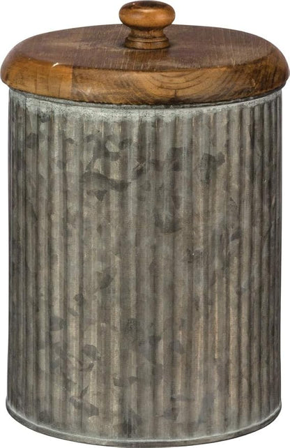 Primitives by Kathy Rustic Style Canisters, Set of 3, Galvanized Metal and Wood