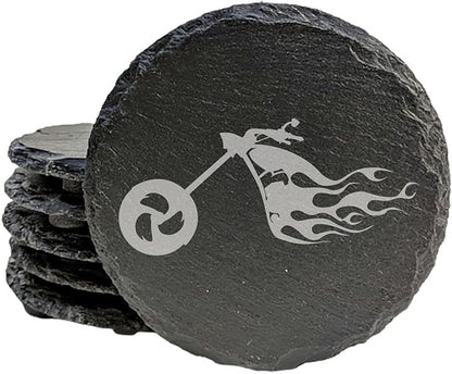 Ride The Fire: Flaming Chopper Motorcycle Coasters - Round Slate - Set of 6