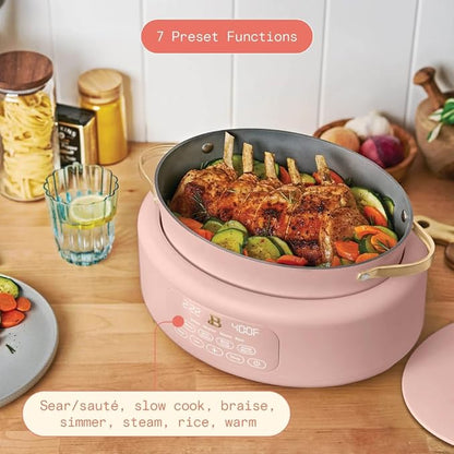Beautiful 10-in-1 6Qt Electric Multi-Cooker with 7 Presets, Oven-Safe Pot & Lid, Sauté, Steam, Slow Cook, Slow Cooker, Simmer, Rice & More – Touch Display, Dishwasher Safe, Serves Up to 7 (Rose)