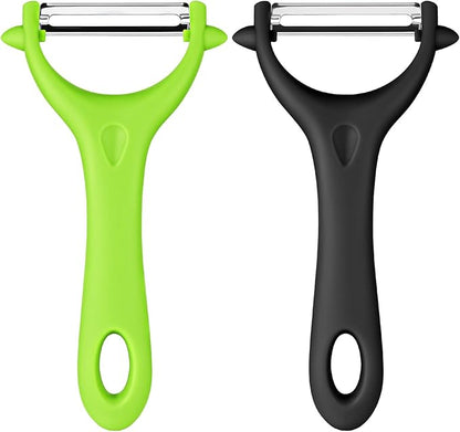AUAUY 2-Piece Y-Shaped Swivel Vegetable Peeler, Non-Slip Ergonomic Handle, Stainless Steel Blade, Veggie Peeler for Kitchen (Black+Green)
