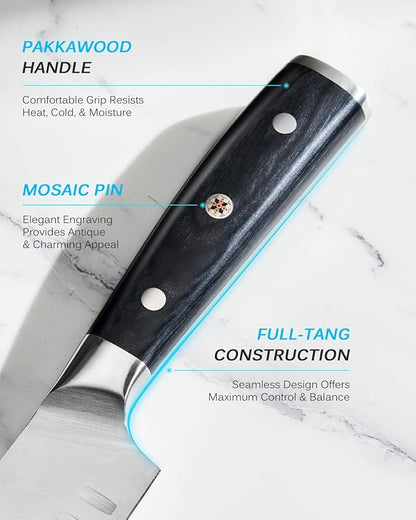 KYOKU 10" Bullnose Butcher Knife, Samurai Series Butcher Knife for Meat Cutting Chopping with Pakkawood Handle, Japanese High Carbon Steel Kitchen Knife for Professional Chef & Cook with Sheath & Case