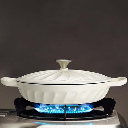 Enameled Cast Iron Braiser, 3.8 Quart Enamel Dutch Oven with Handles, Cast Iron Braiser Pan with Lid,Enameled Cookware (White)