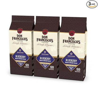 Don Francisco's Blueberry Ground Coffee, Medium Roast – Flavored 100% Arabica, 3-Pack (12 oz Bags), Premium Coffee for Drip, Pour Over & French Press