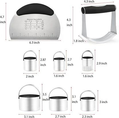 Stainless Steel Biscuit Cutter Set Pastry Scraper and Dough Blender Sturdy & Long-Lasting with Ergonomic Rubber Grip Professional Baking Dough Tools, Gift Package 4 Pcs/Set