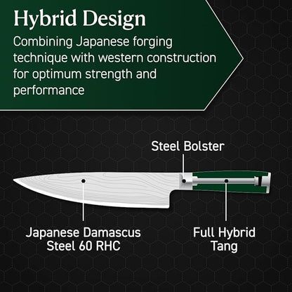 HexClad Chef's Knife, 8-Inch Japanese Damascus Stainless Steel Blade, Pakkawood Handle