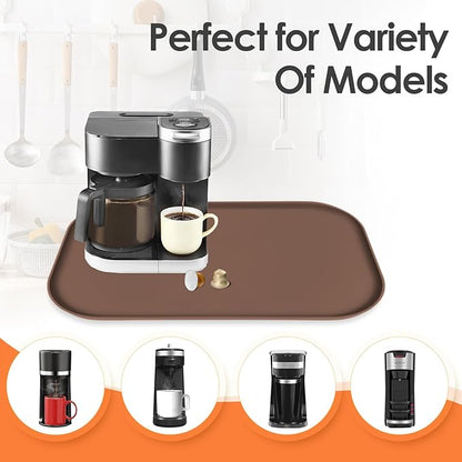 Silicone Coffee Maker Mat with Lip, 24'' x 16'' Heavy Duty Coffee Maker Mat for Countertops, Coffee Tray Fit Under Coffee Machine Appliance Automatic Machines Espresso Accessory, Brown