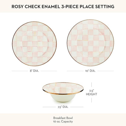 MACKENZIE-CHILDS Enamel Dinner 3-Piece Set, 10-Inch Round Serving Plate, 8-Salad/Dessert Plate, Breakfast Bowl, Rosy Check