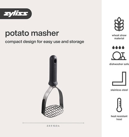 Zyliss Stainless Steel Potato Masher - Food Smasher for Potatoes, Avocados & More - Home Kitchen Essentials & Accessories - Manual Potato Masher Tool - Dishwasher-Safe Vegetable Masher - Grey