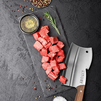 Kitory Meat Cleaver, Butcher Knife, Bone Cutter Dual Edges, Heavy Duty Kitchen Chopper Knife for Bone Meat Vegetable, Chinese Chefs Knife with Pearwood Handle, 2024 Gift for men and women.