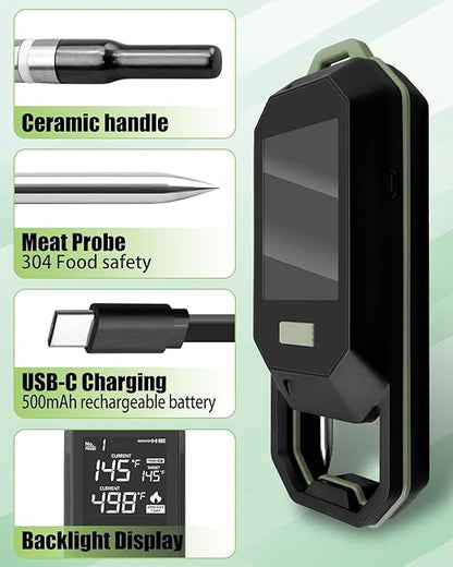 Meat Thermometer with Dual Probes, Thermometer Ultra-Thin Probe for Monitoring of BBQ Grill Oven, Food Temperature Tracking