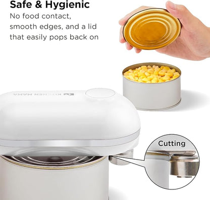 Kitchen Mama Mini Plus Rechargeable Electric Can Opener: USB-C Charging, Hands-Free, Auto Stop, Compact, Cordless, Smooth Edge - Perfect for Seniors with Arthritis, Home, and Travel (White)