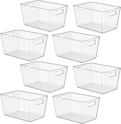 8 Pack Clear Plastic Storage Bins, 11" Large Pantry Organizer Bins with Handles, Plastic Containers for Refrigerator,BPA-Free Perfect for Kitchen,Fridge,Cabinet,Pantry,Bathroom,Closet Organization