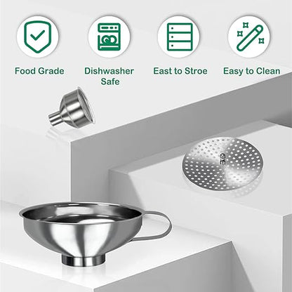 Yevior Canning Funnel for Filling Mason Jars - Wide Mouth Funnels for Kitchen Use Filling Bottles - Kitchen Gadgets Canning Supplies Kit - Stainless Steel - 5 Pack