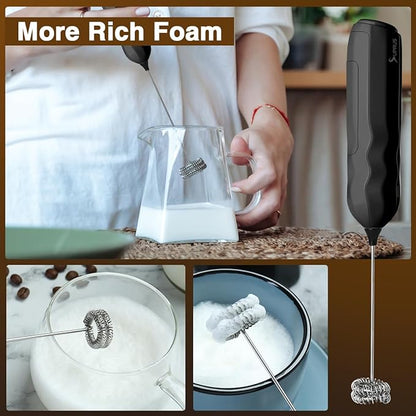 SUPRUS Ultra Fast Handheld Milk Frother Double Whisk with Stand 2 Batteries Stainless Steel for Lattes Cappuccino Matcha Hot Chocolate Coffee Bar Accessories Kitchen Gadgets Gift